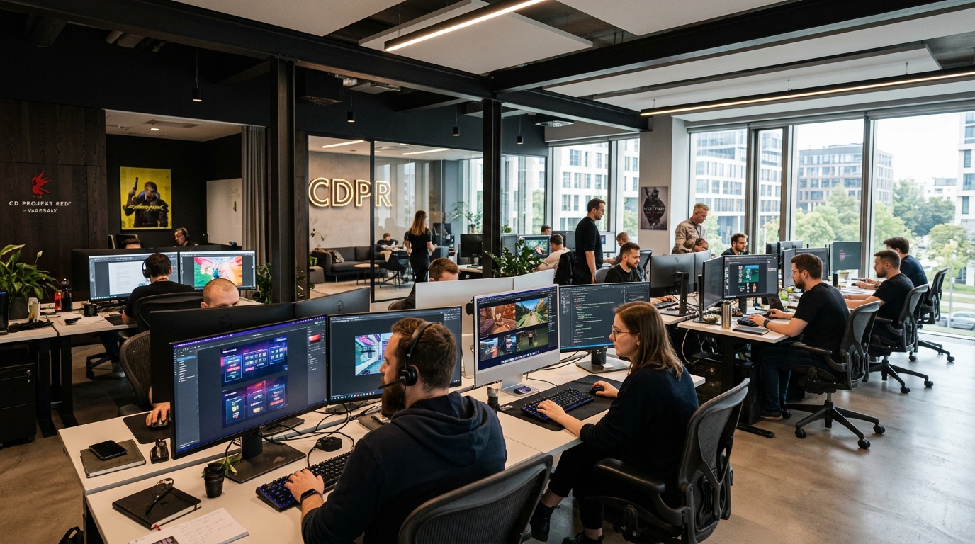 Workspace PixelCraftStudio — stanowiska pracy game designerów